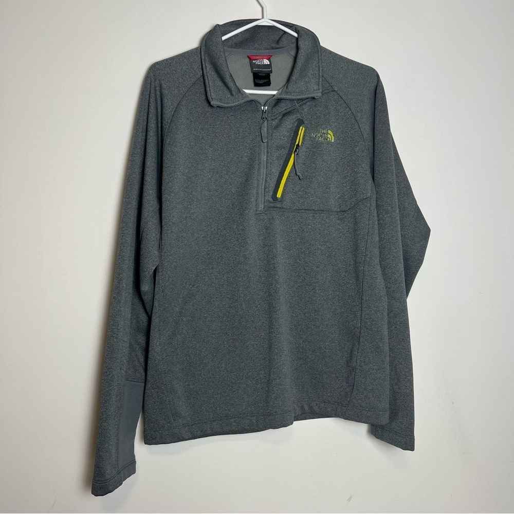 The North Face Gray Fleece Pullover with Yellow Pocket Trim